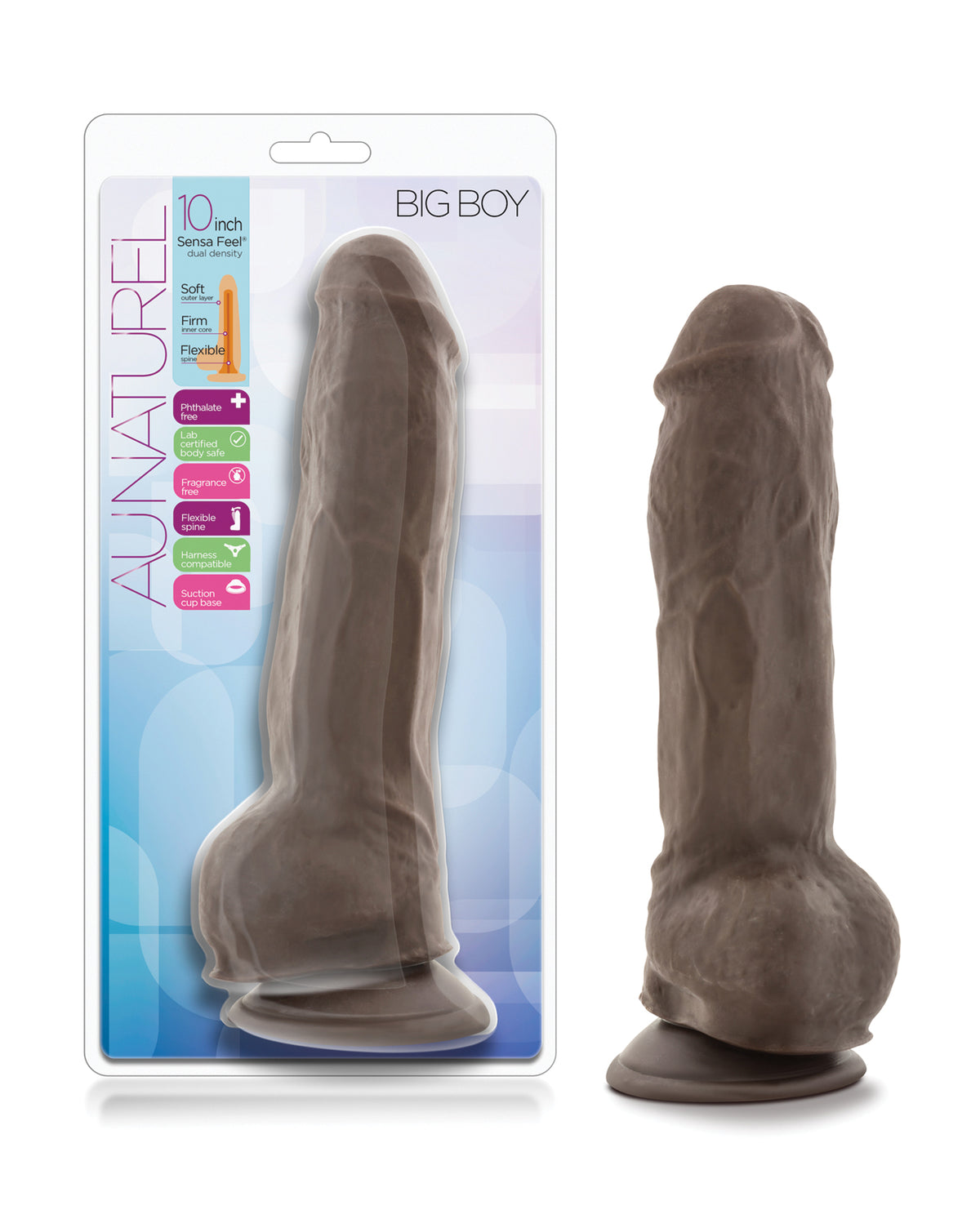Blush Au Naturel 10" Big Boy Realistic Dildo w/Balls - Chocolate