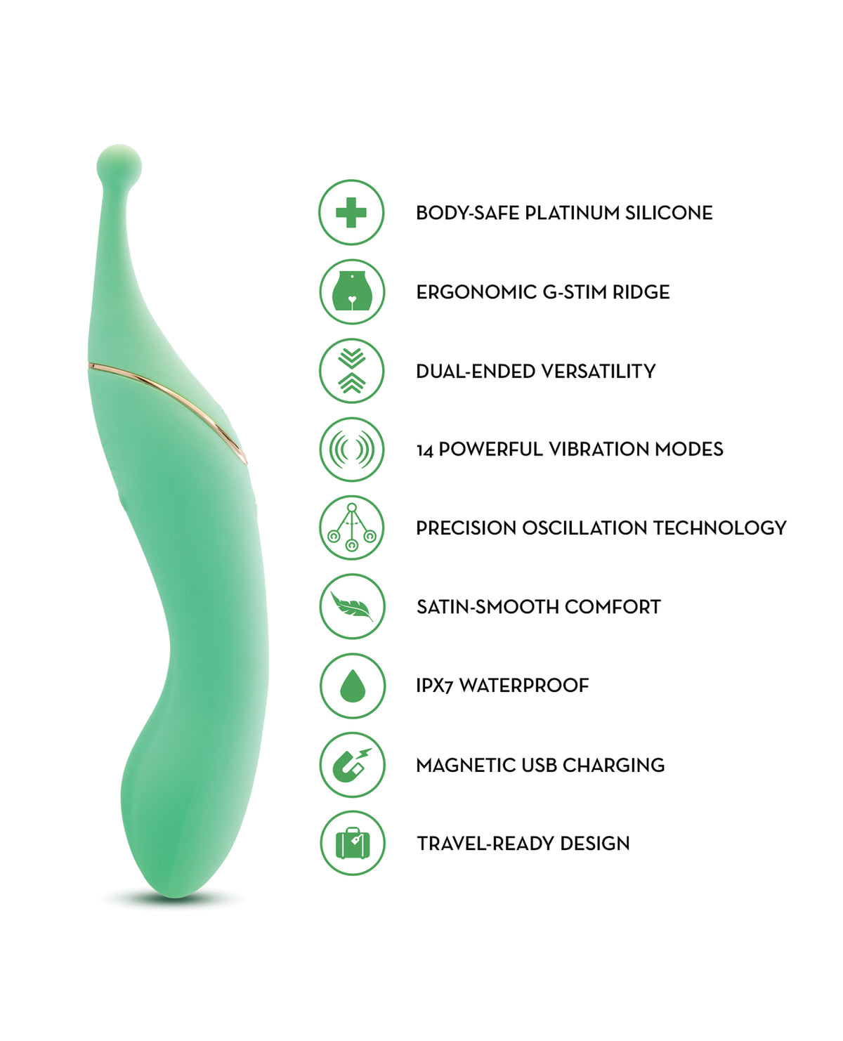 Blush Stella 7 Inch Dual-Ended Clitoral G-Spot Vibrating Wand With Precision Stimulation - Green