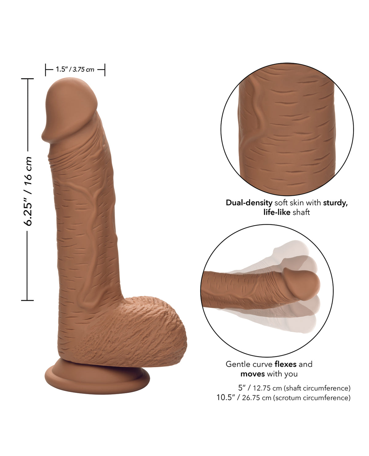 Studs Dual Density Silicone 6.25" Dildo - Brown