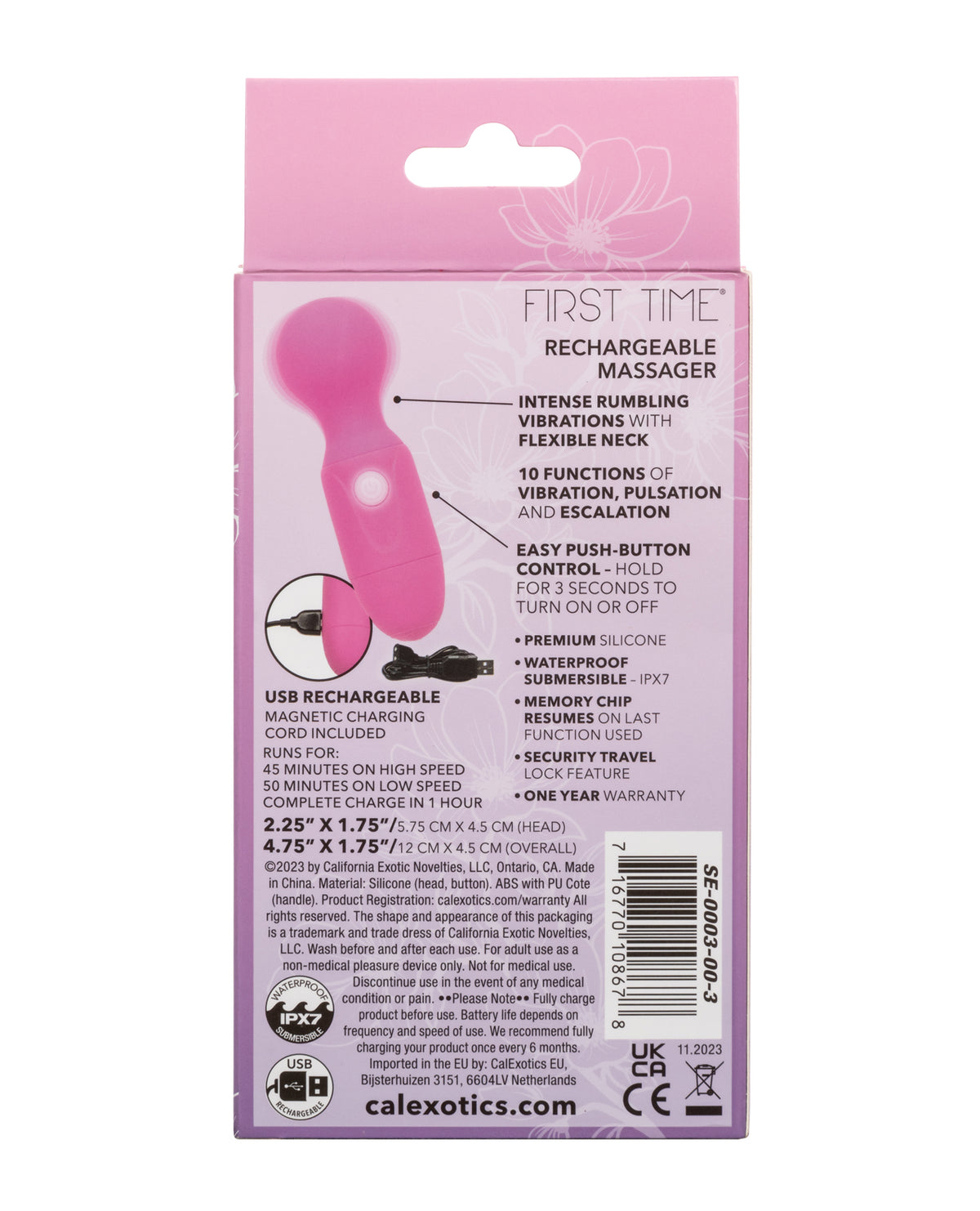 First Time Rechargeable Vibrator Massager - Pink