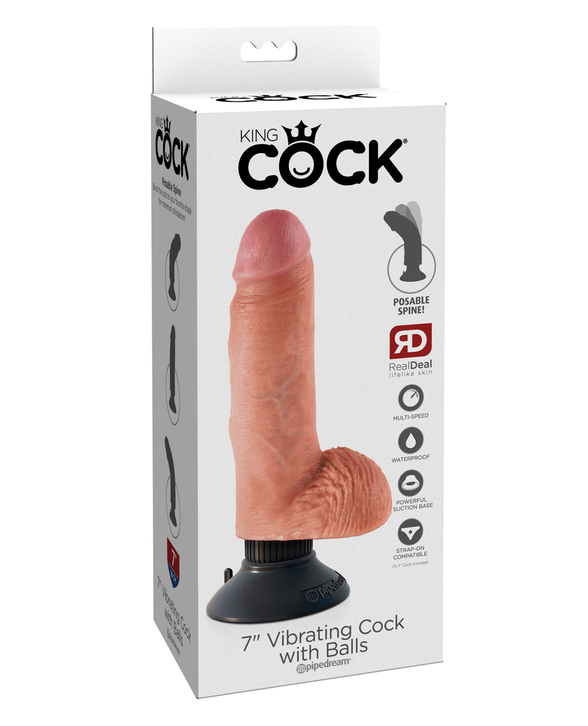 King Cock 7" Vibrating Cock w/Balls - Flesh