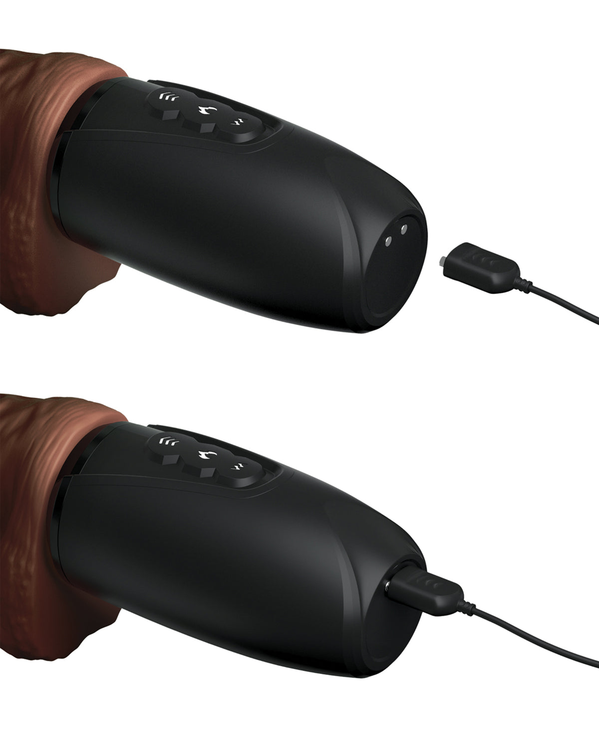 King Cock Plus Thrusting, Warming & Vibrating 7.5" Triple Threat Dong - Brown