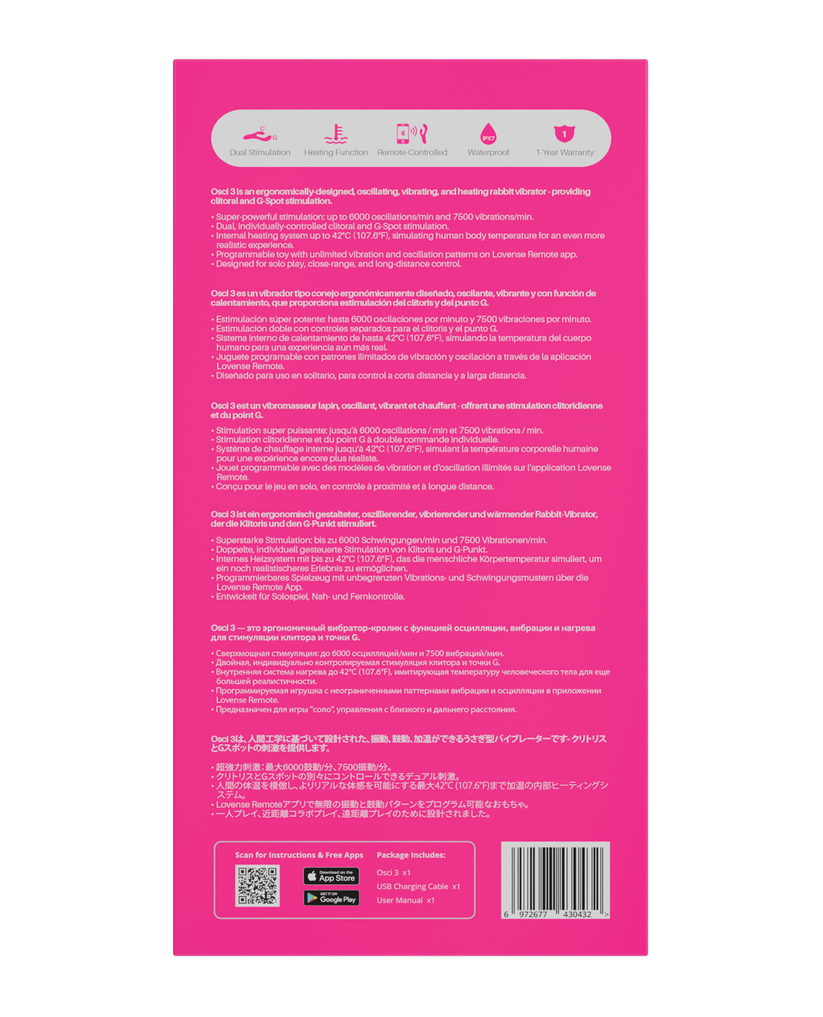 Lovense Osci 3 Oscillating G Spot Vibrator - Pink