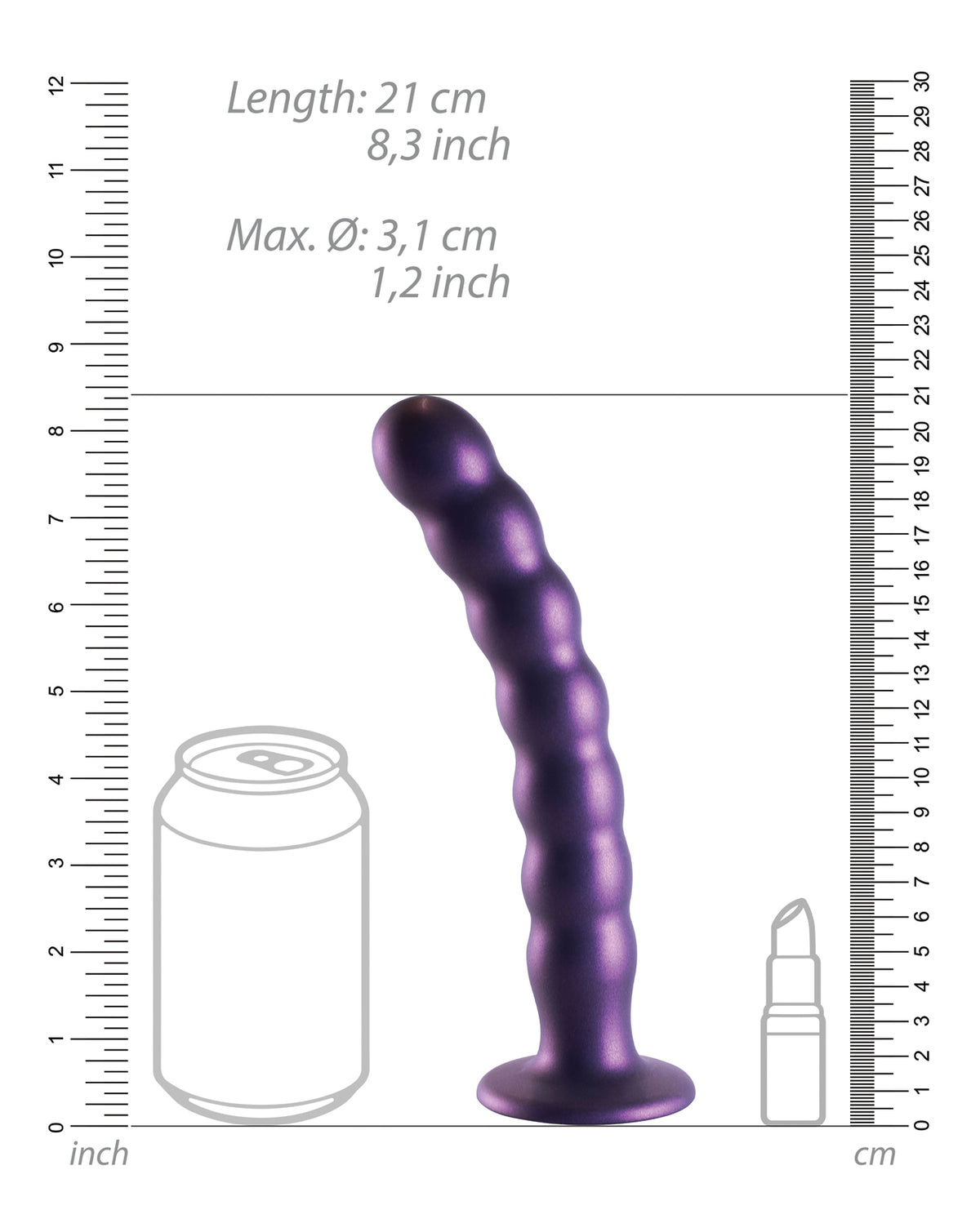 Shots Ouch 8" Beaded G-Spot Dildo - Metallic Purple