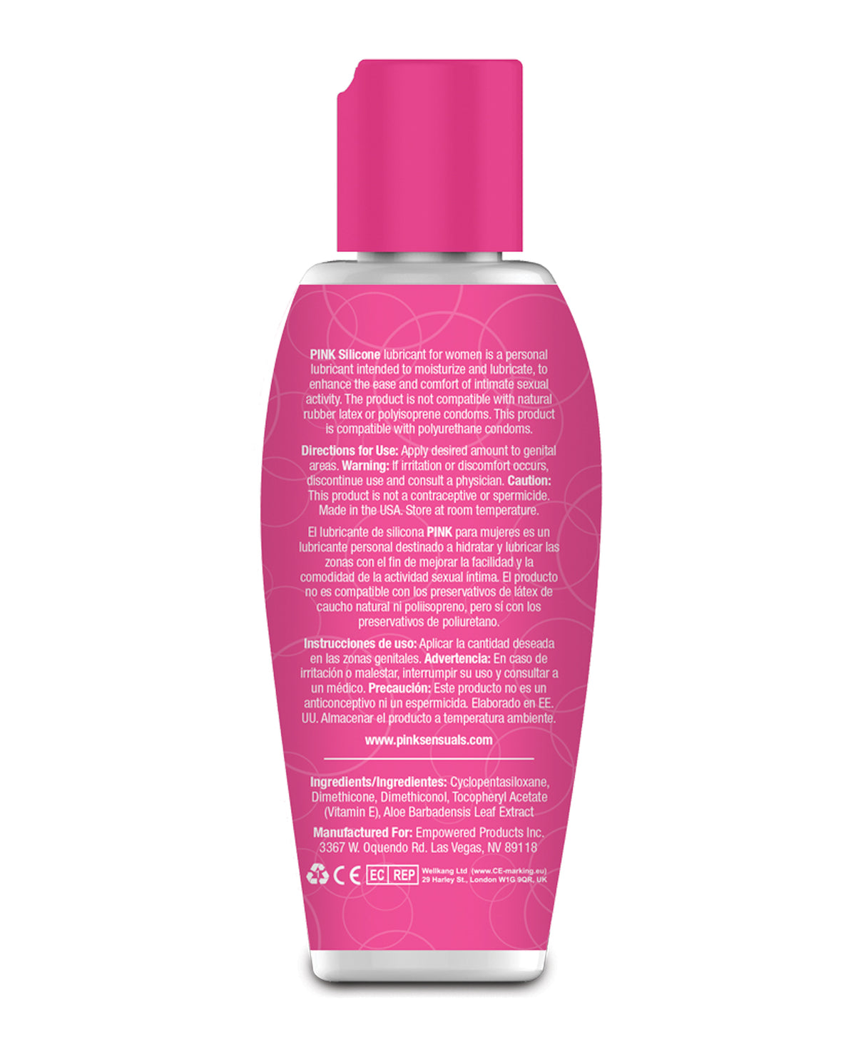 Pink Silicone Lube - 2.8 oz Flip Top Bottle