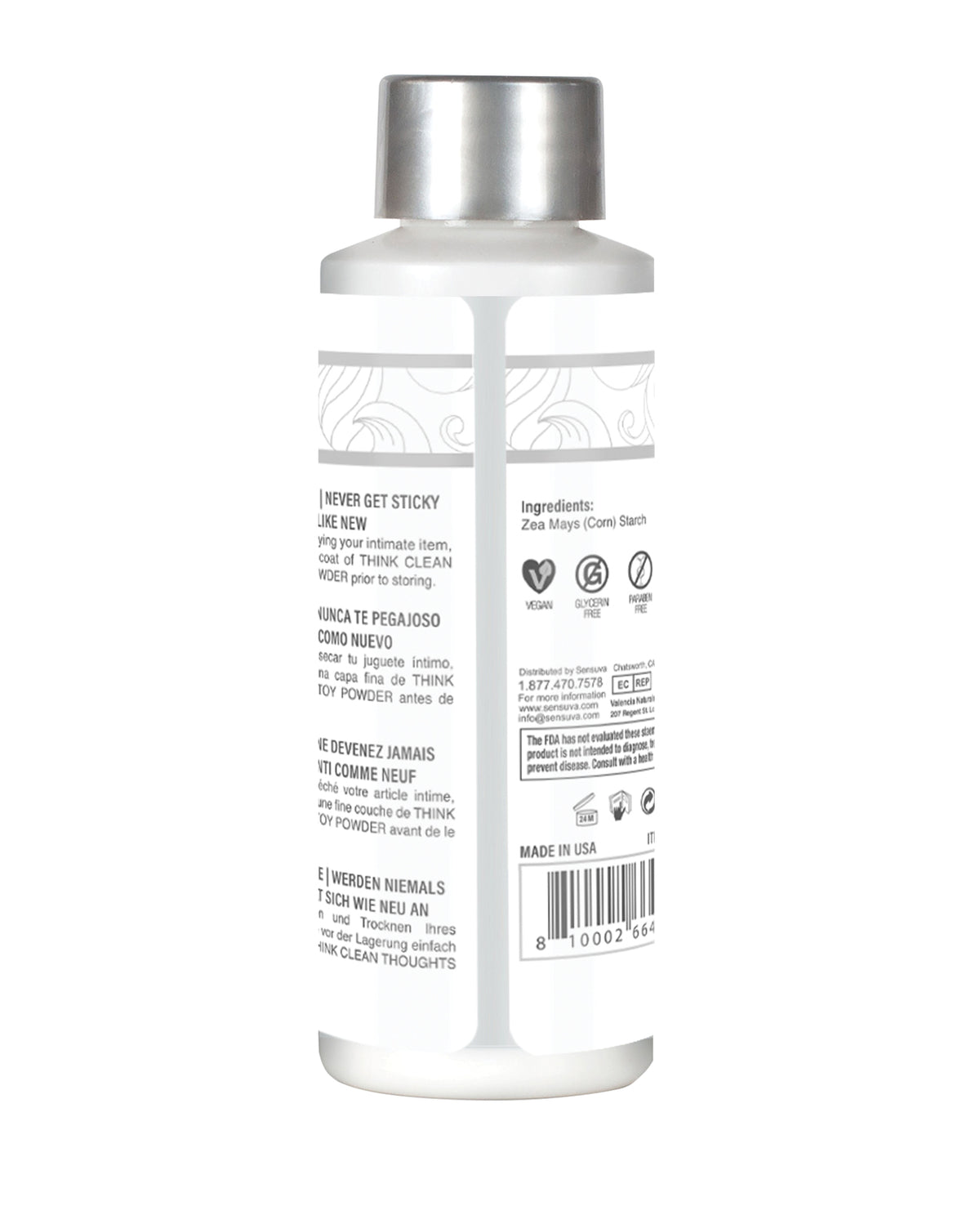 Sensuva Think Clean Thoughts Toy Powder - 2 oz Bottle