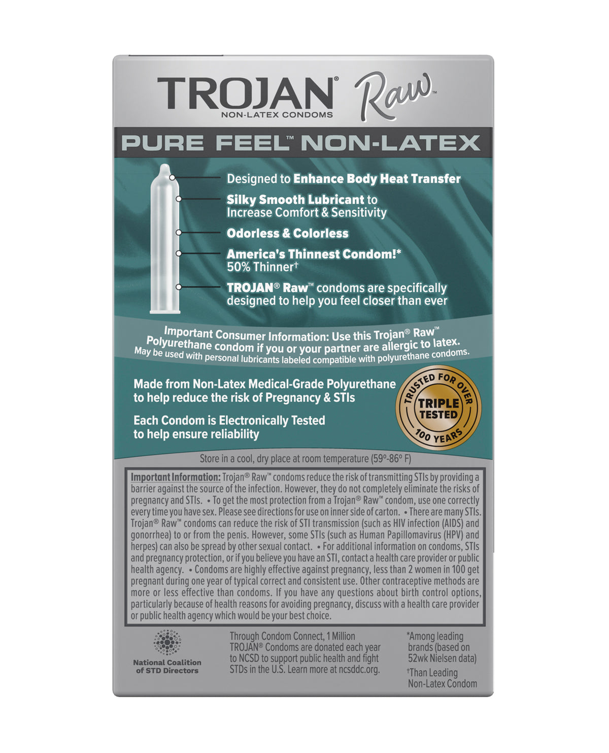 Trojan Raw Pure Feel Non-Latex Condoms - Pack of 10
