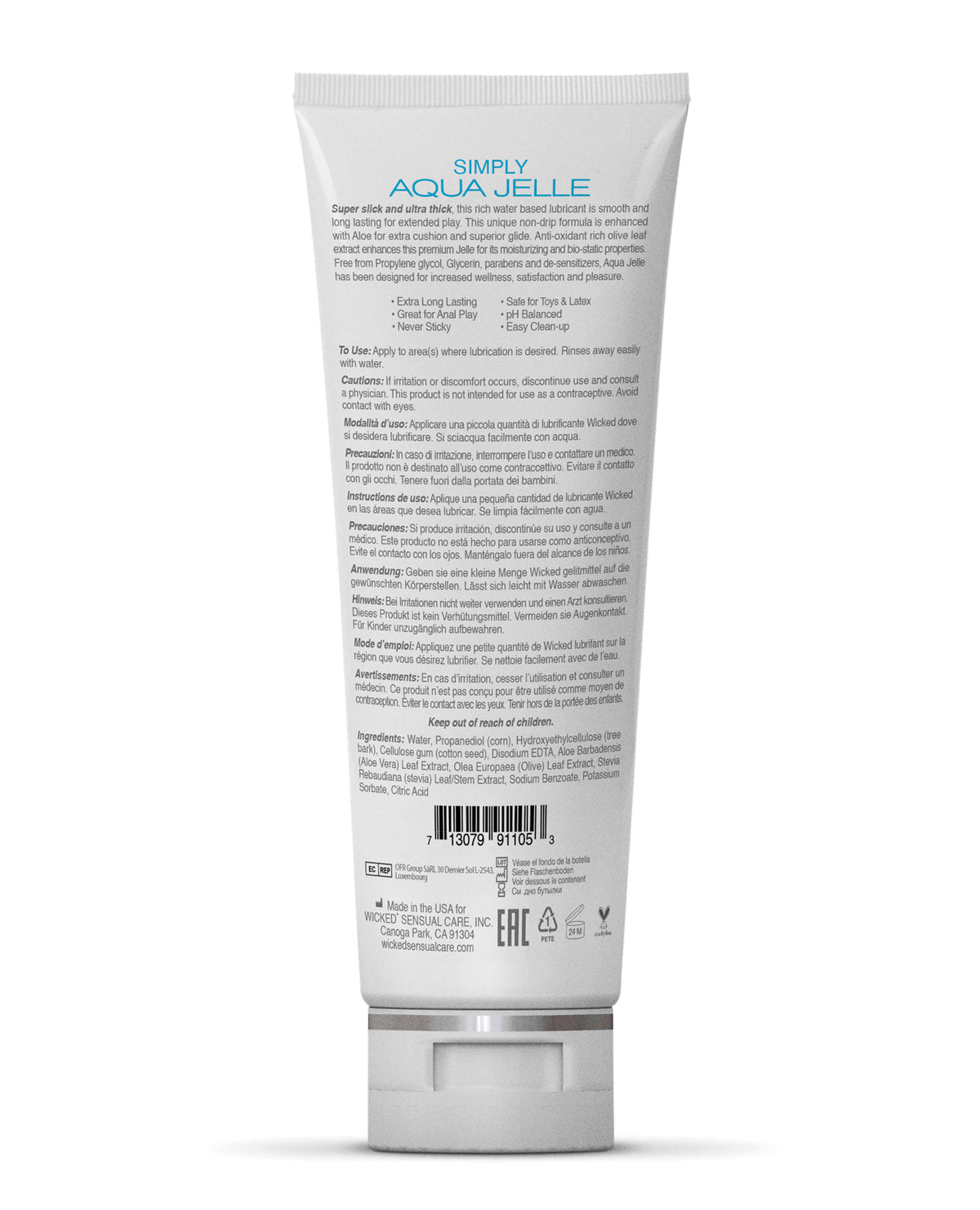 Wicked Sensual Care Simply Aqua Jelle Waterbased Lubricant - 4 oz