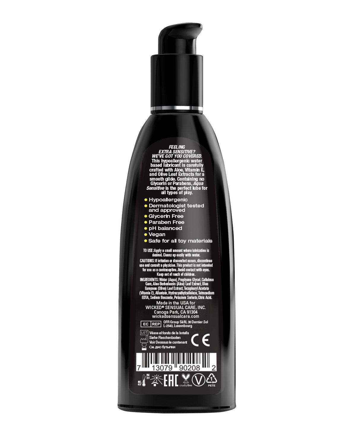 Wicked Sensual Care Hypoallergenic Aqua Sensitive Water Based Lubricant - 8 oz Unscented