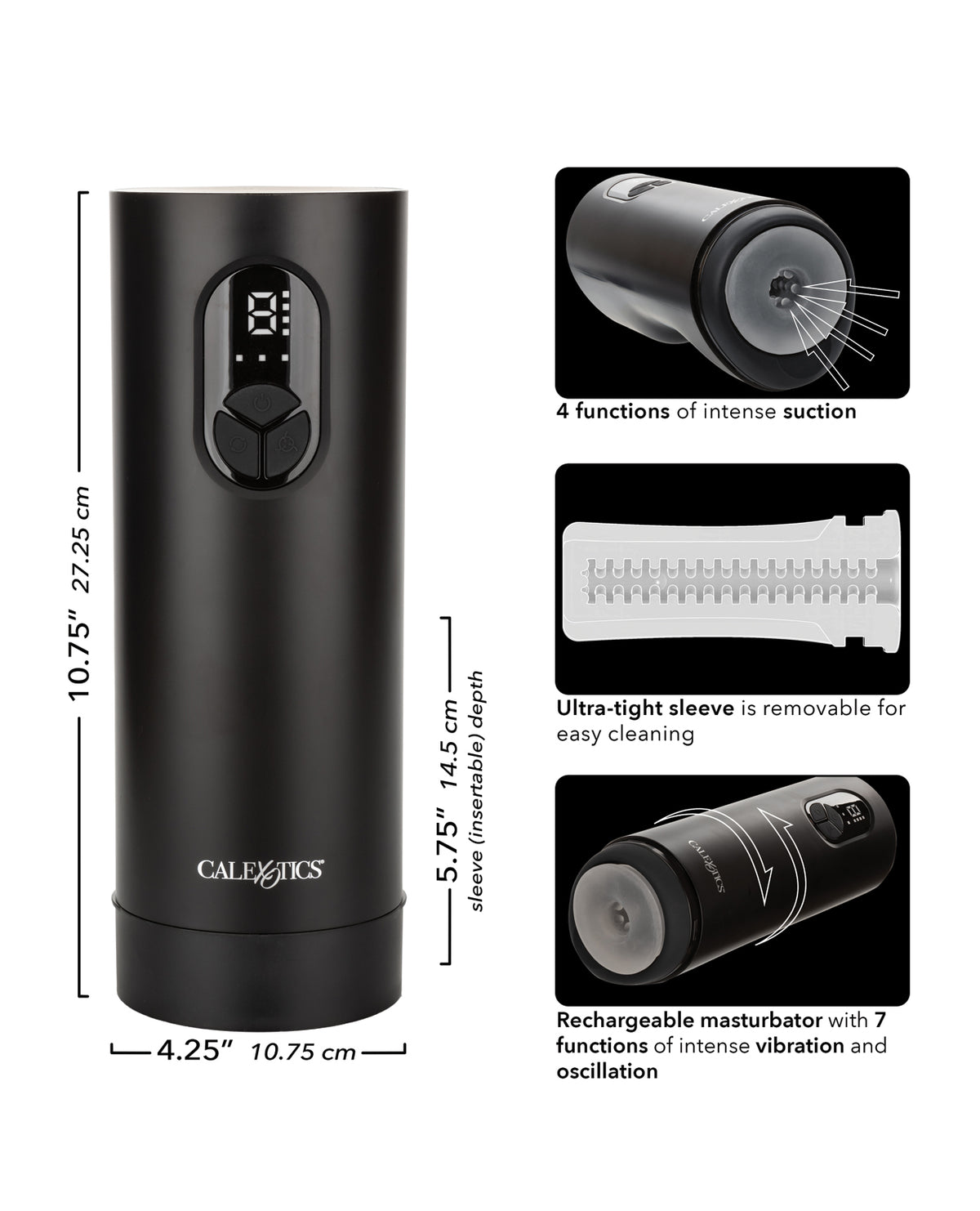 Bionic Vibro Stroker w/Oscillation & Suction - Black
