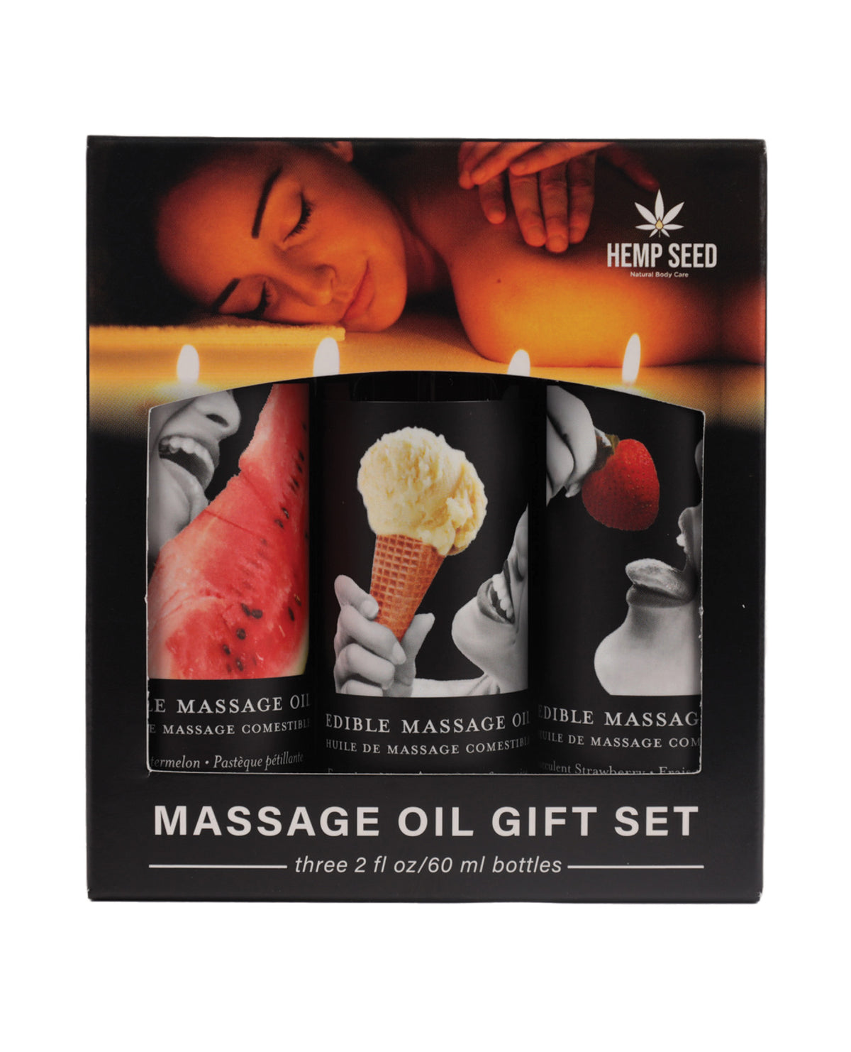 Earthly Body Edible Massage Oil Gift Set - 2 oz Watermelon, Strawberry & Vanilla