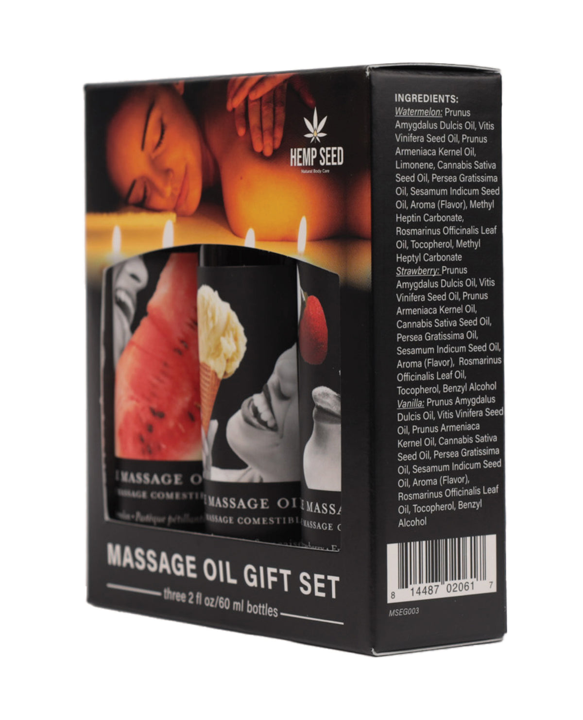 Earthly Body Edible Massage Oil Gift Set - 2 oz Watermelon, Strawberry & Vanilla