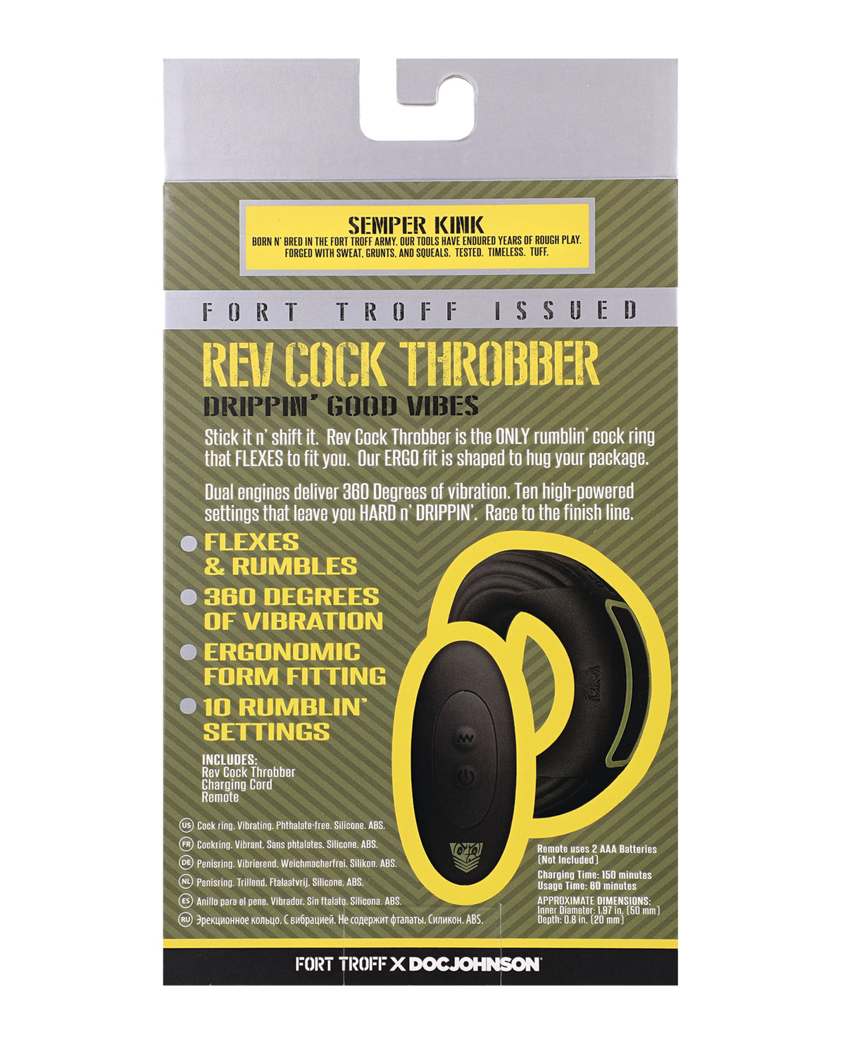 Fort Troff Rev Cock Throbber Vibrating Cock Ring - Large, Black