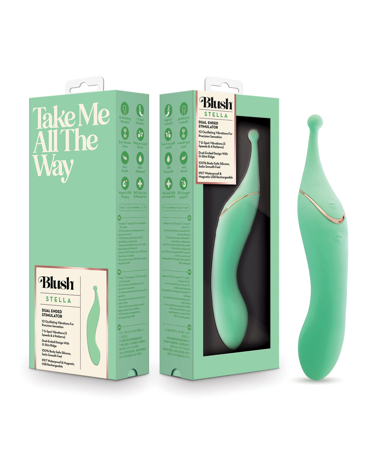 Blush Stella 7 Inch Dual-Ended Clitoral G-Spot Vibrating Wand With Precision Stimulation - Green