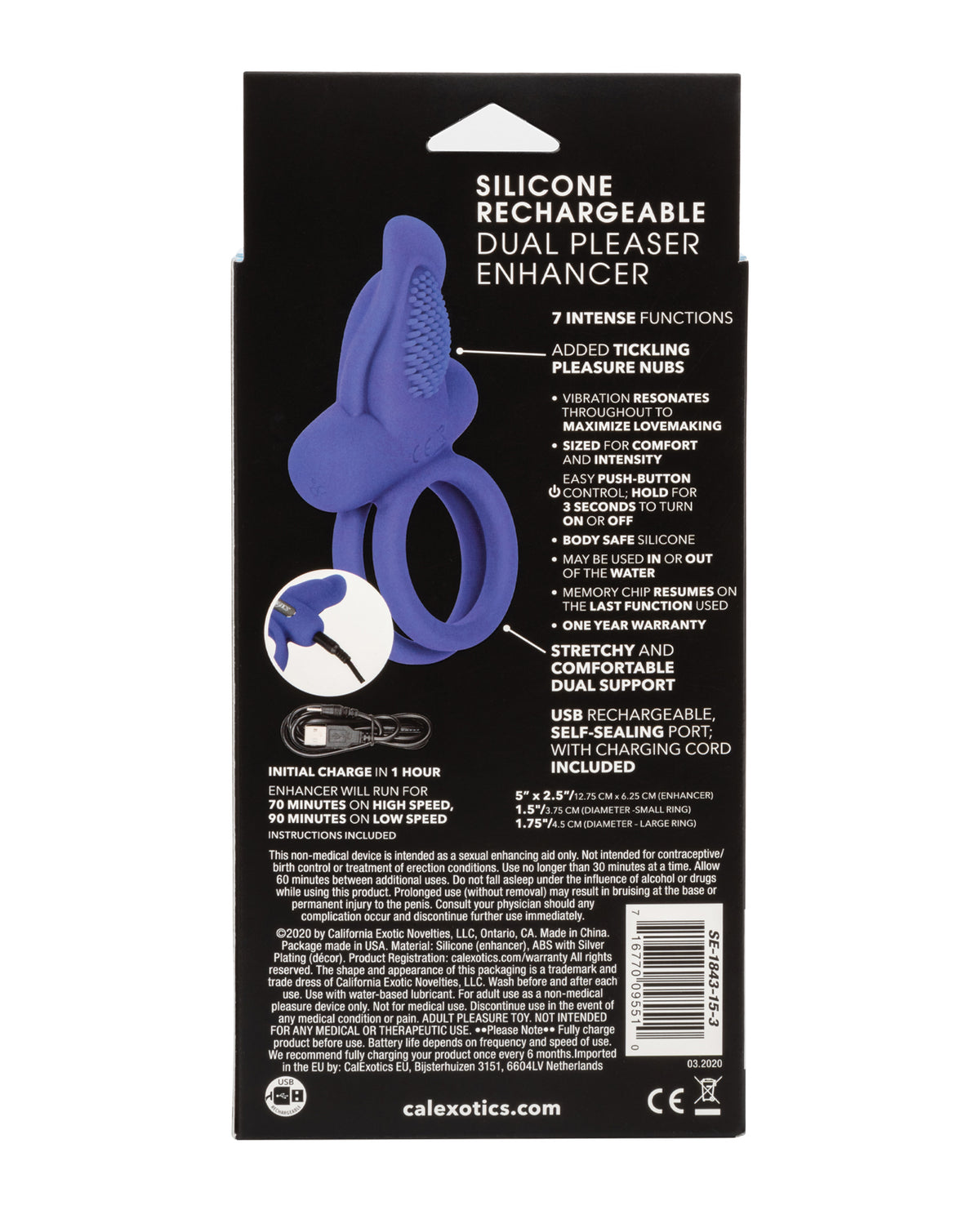 Couple's Enhancers Silicone Rechargeable Dual Pleaser Enhancer - Blue