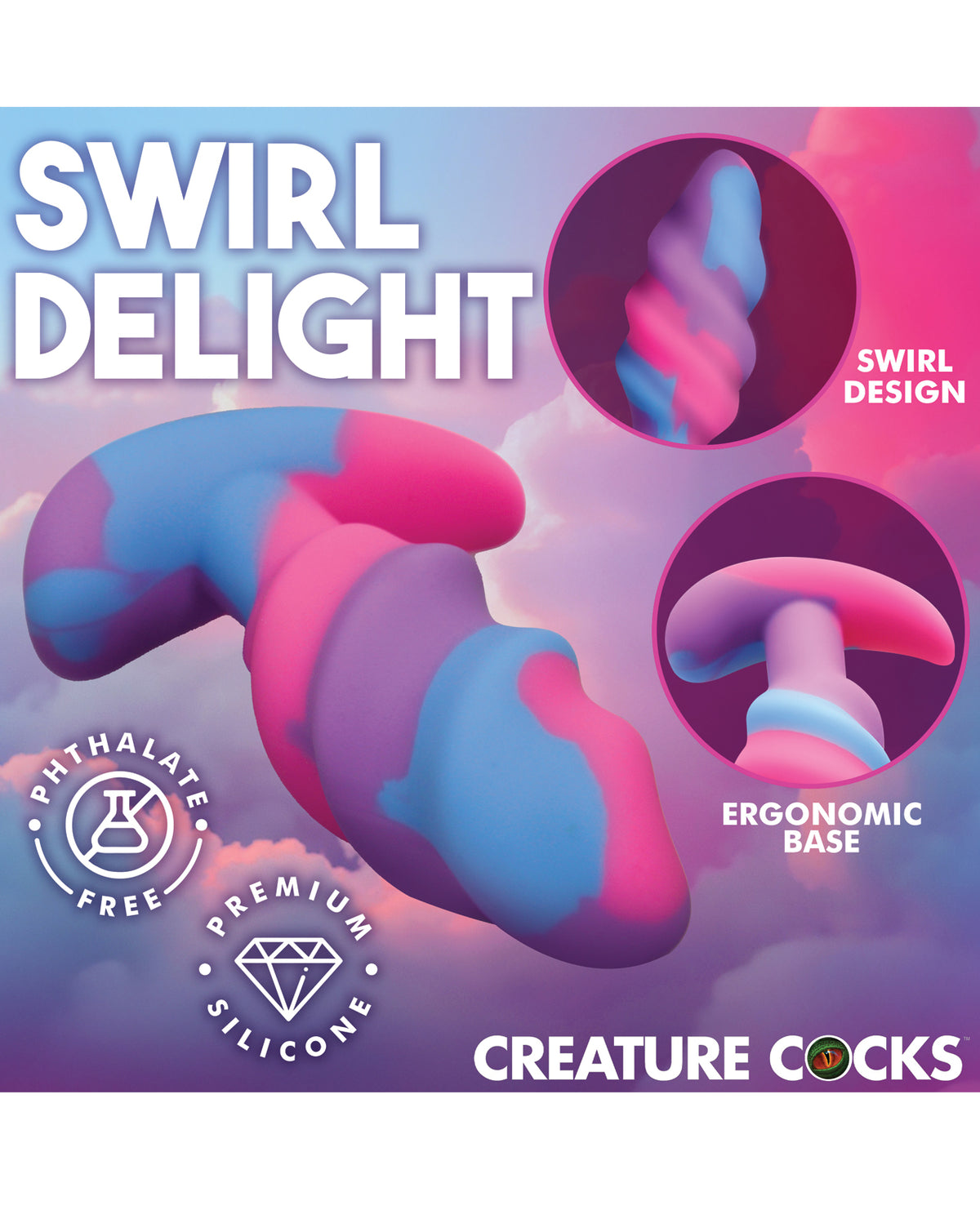 Creature Cocks - Unicorn Swirl Silicone Butt Plug - Small
