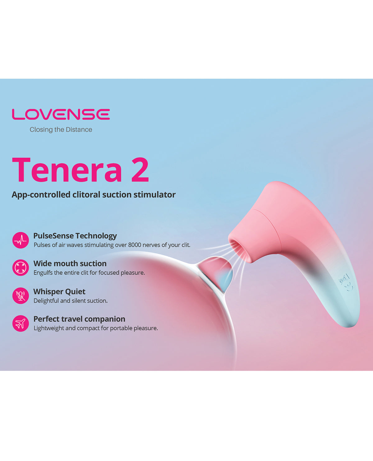 Lovense Tenera 2 Bluetooth Clitoral Suction Stimulator - Pink/Blue