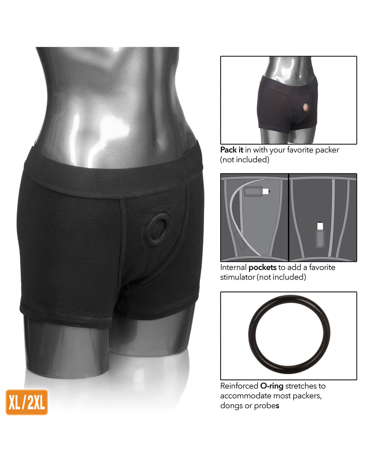 Packer Gear Boxer Brief Harness XL/2XL - Black