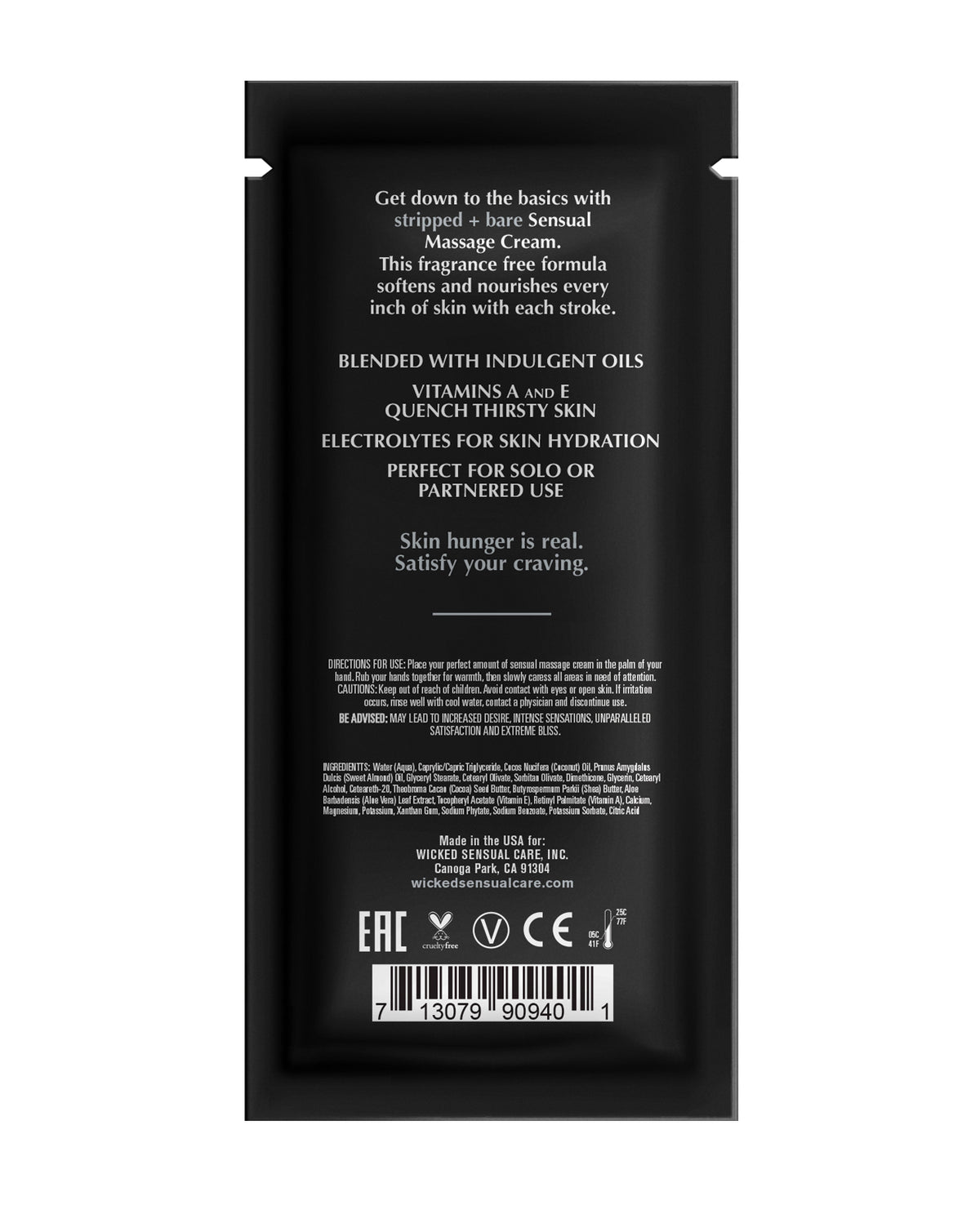 Wicked Sensual Care Stripped & Bare Unscented Massage Cream - .34 oz