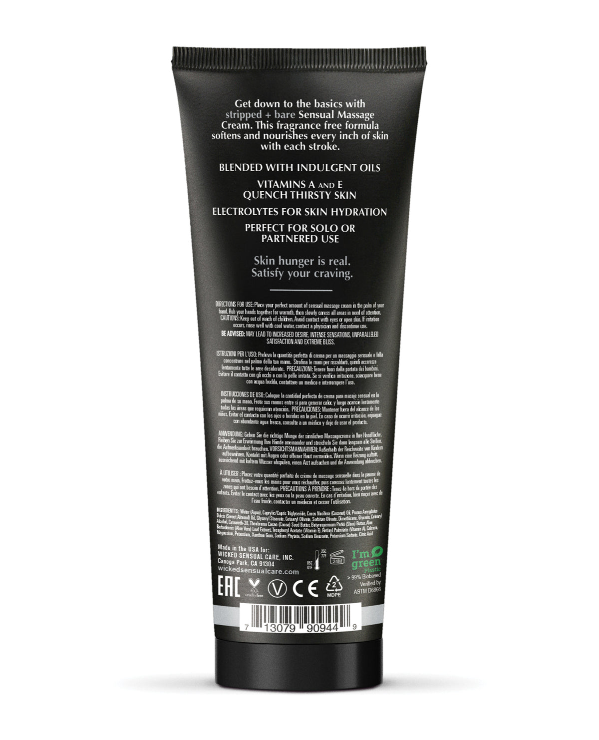 Wicked Sensual Care Stripped & Bare Unscented Massage Cream - 4 oz