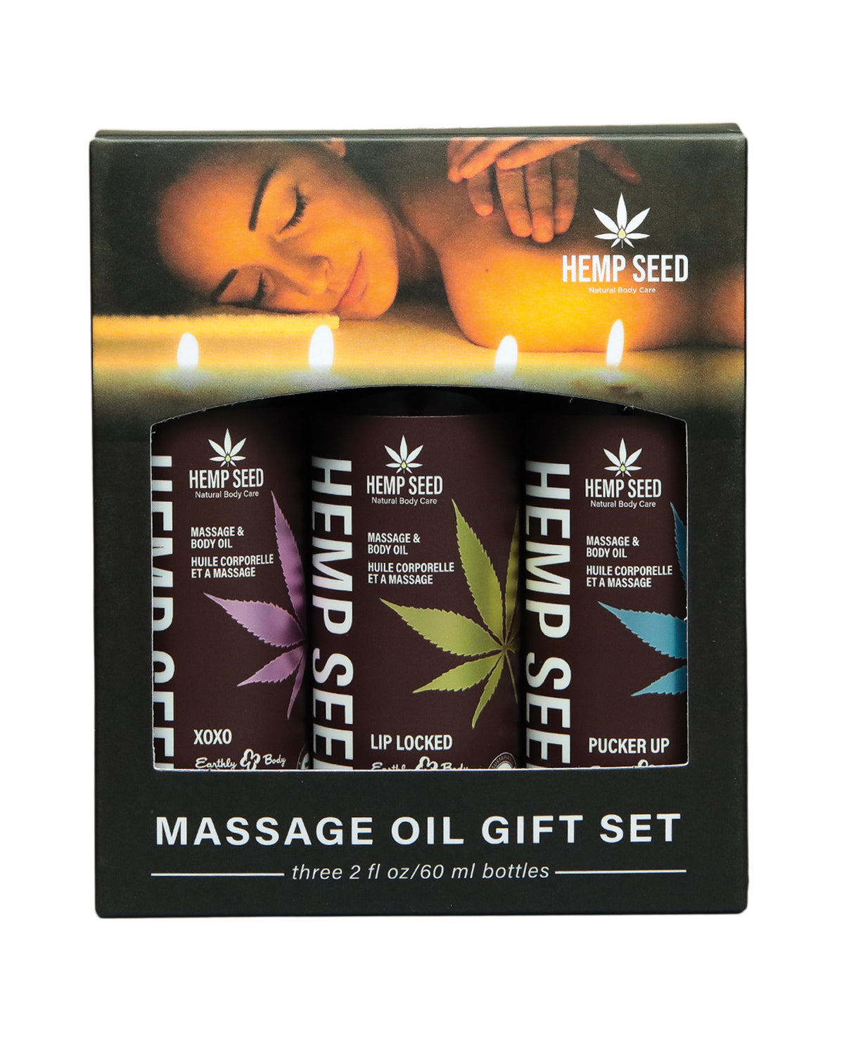 Earthly Body 2026 Valentines Massage Oil Gift Set - 2 oz Asst. Scents Box of 3