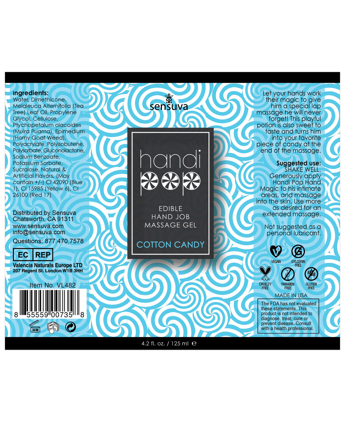 Handipop Hand Job Massage Gel - 4.2 oz Bottle Cotton Candy