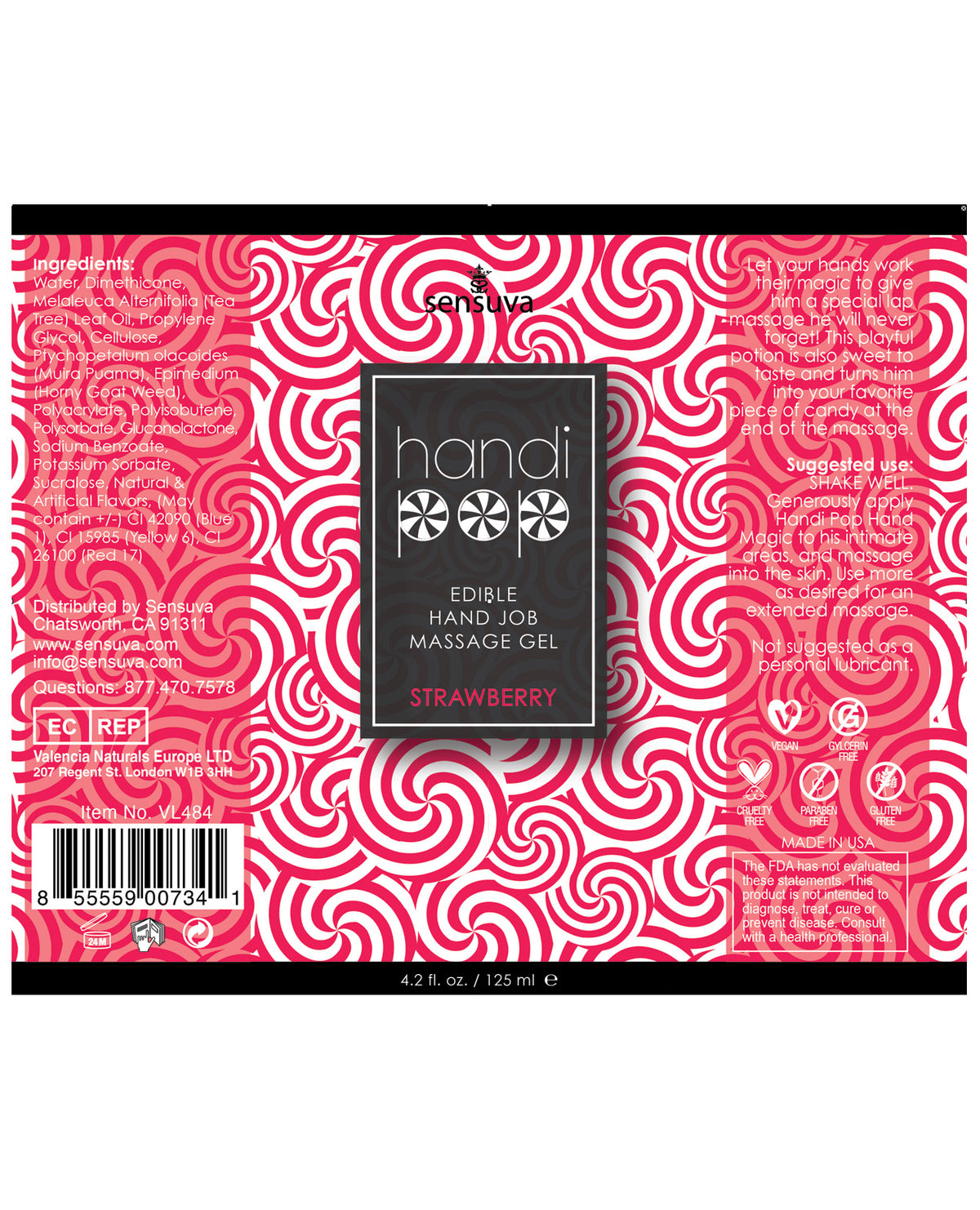 Handipop Hand Job Massage Gel - 4.2 oz Bottle Strawberry